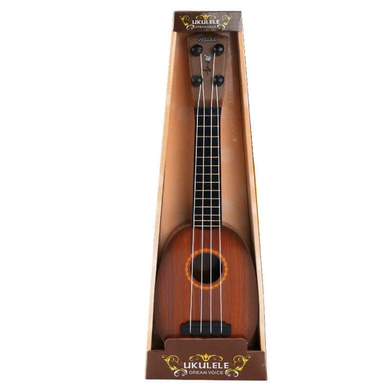 Plastic simulation ukulele toy for children in retro guitar style, 38cm long.