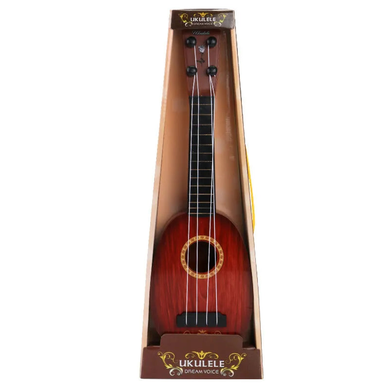 Plastic simulation ukulele toy for children in retro guitar style, 38cm long.