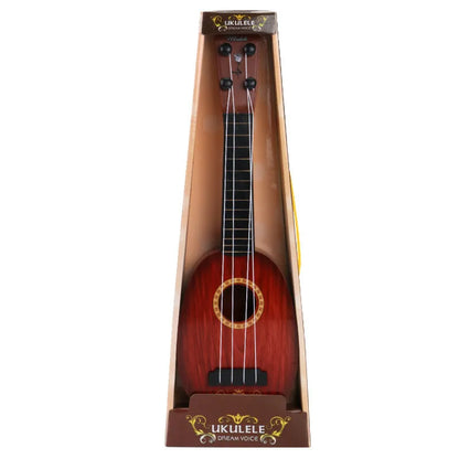 Plastic simulation ukulele toy for children in retro guitar style, 38cm long.