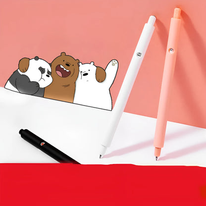 MINISO Cartoon Bare Bear press gel pen in black, pink, and white with 0.5mm black refill