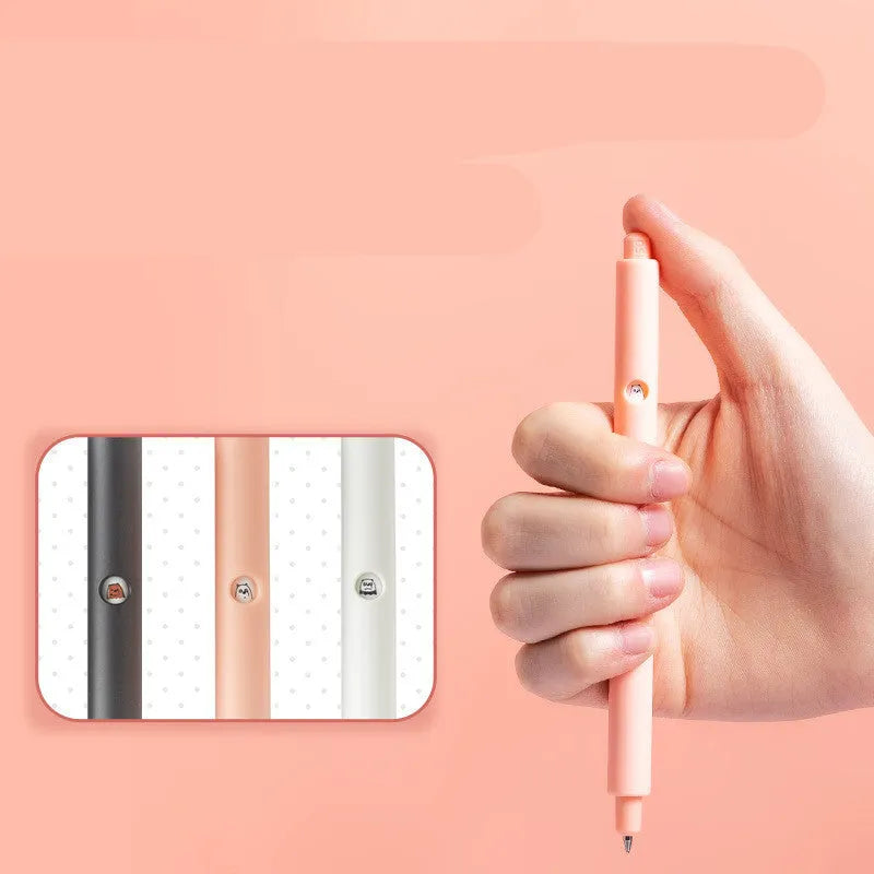 Press gel pen from MINISO Color Stationery collection featuring cute Cartoon Bare Bear design with 0.5mm black refill for office and school writing tasks, available in black, pink, and white plastic barrel colours
