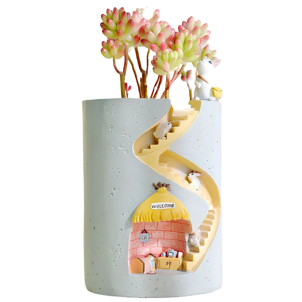 Resin cartoon succulent pot with hedgehog design measuring 15cm diameter for desktop gardening