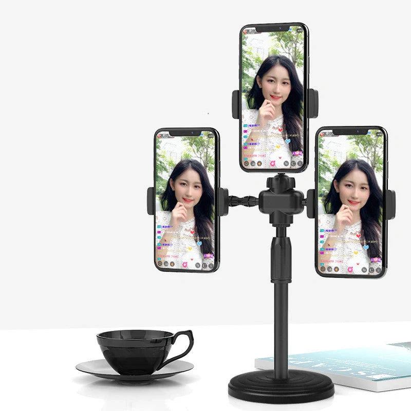 Live streaming phone holder with dimmable LED ring light and adjustable stand