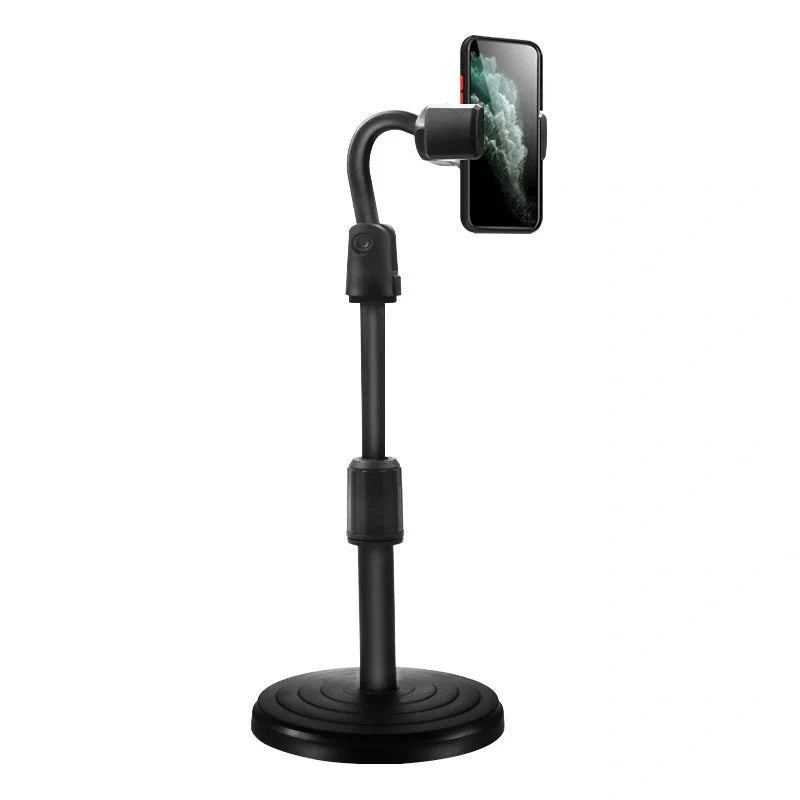 Live streaming phone holder with dimmable LED ring light and adjustable stand