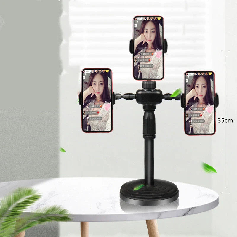 Live streaming phone holder with dimmable LED ring light and adjustable stand