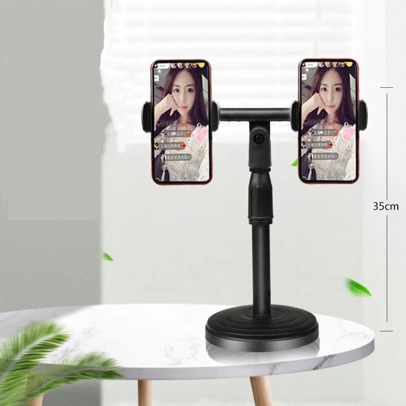 Live streaming phone holder with dimmable LED ring light and adjustable stand