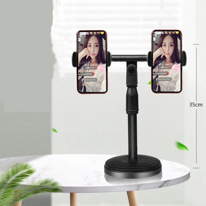 Live streaming phone holder with dimmable LED ring light and adjustable stand