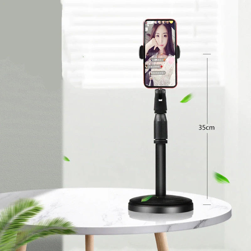 Live streaming phone holder with dimmable LED ring light and adjustable stand