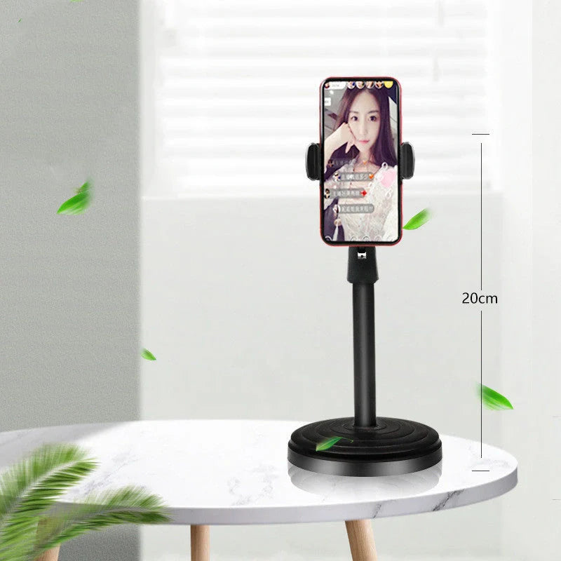 Live streaming phone holder with dimmable LED ring light and adjustable stand