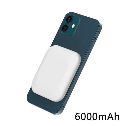 MagSafe-compatible magnetic wireless power bank in black showing 15W wireless charging and USB-C port
