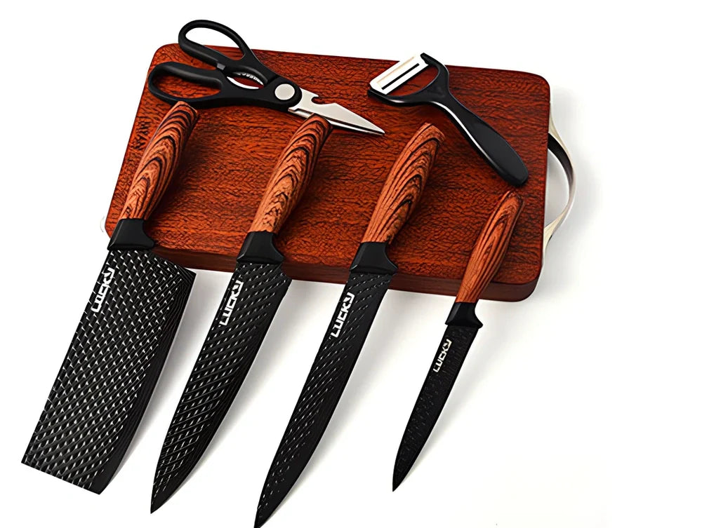 Six-piece stainless steel knife set with wheat straw handles and anti-rust blades