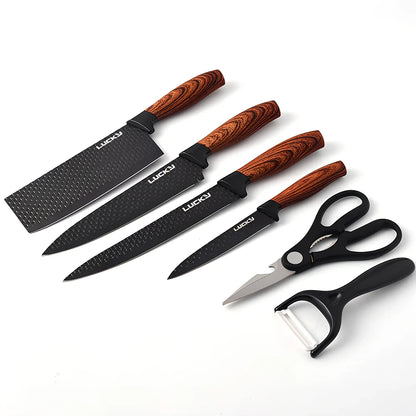 Six-piece stainless steel knife set with wheat straw handles and anti-rust blades