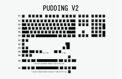 Pudding V2 doubleshot PBT mechanical keyboard keycaps with white/black retro colourway and translucent legends for backlit keyboards