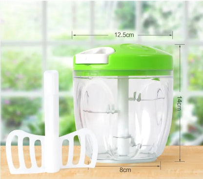 Green manual kitchen chopper with three stainless steel blades and 500ml capacity container