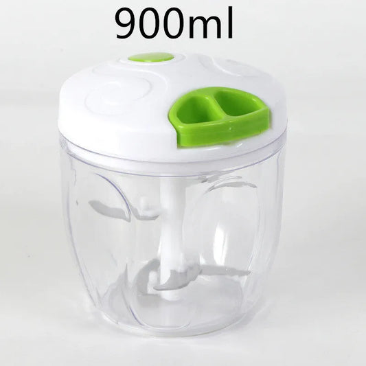 Green manual kitchen chopper with three stainless steel blades and 500ml capacity container
