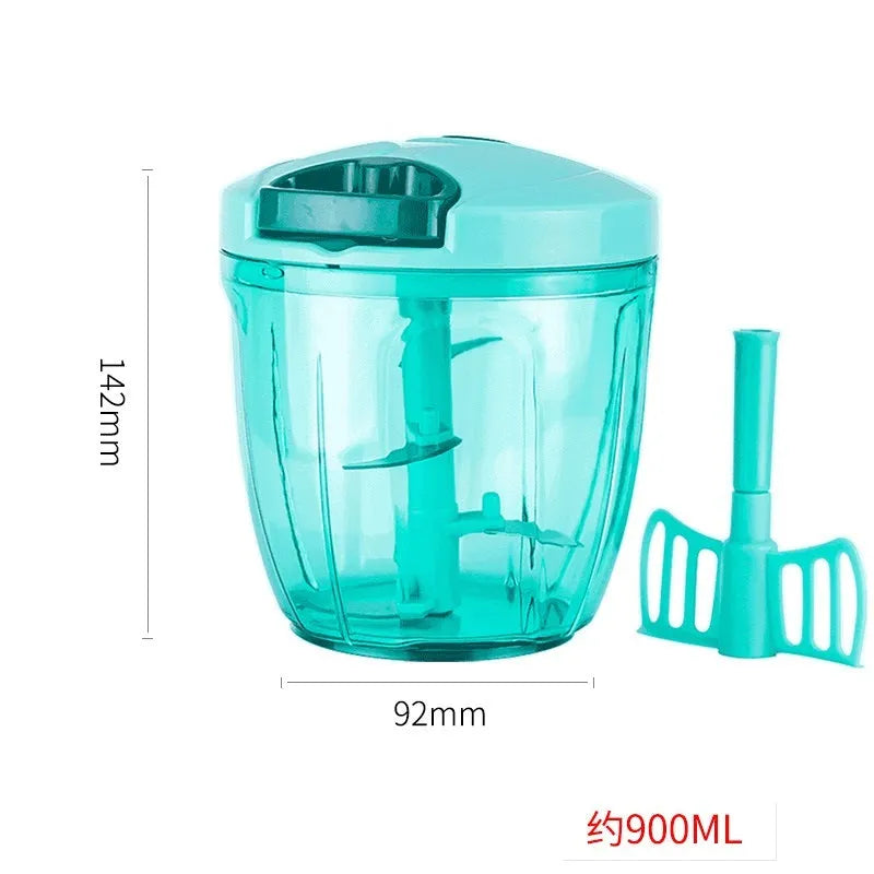Green manual kitchen chopper with three stainless steel blades and 500ml capacity container