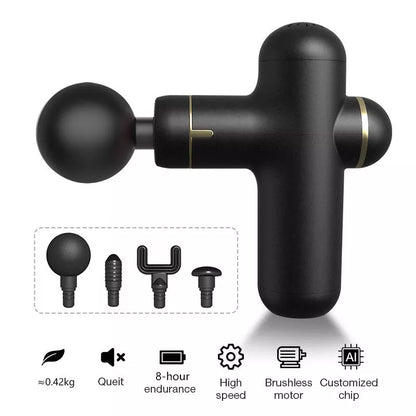 Compact Fascia Gun Muscle Massager in pink, green, black, or gray with 7.4V power for deep tissue relief