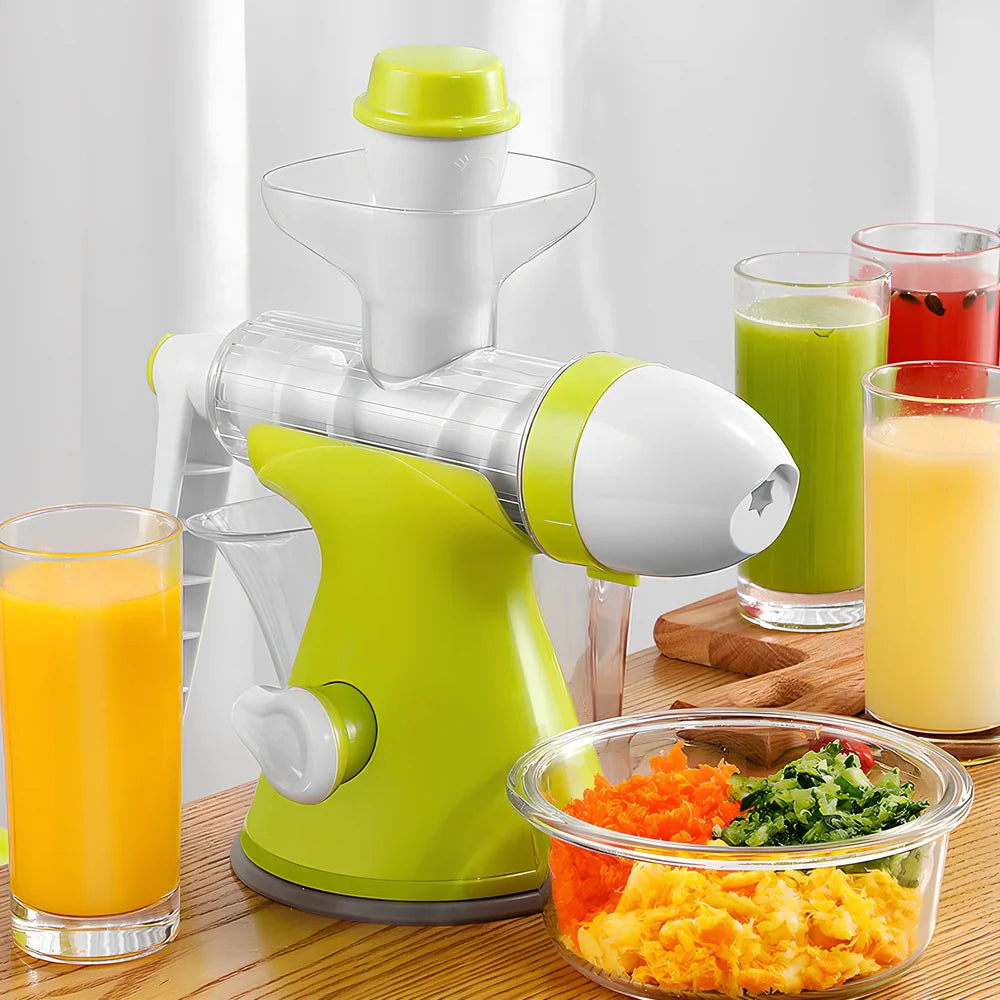 Stainless steel manual citrus juicer with hand crank and 500ml collection container