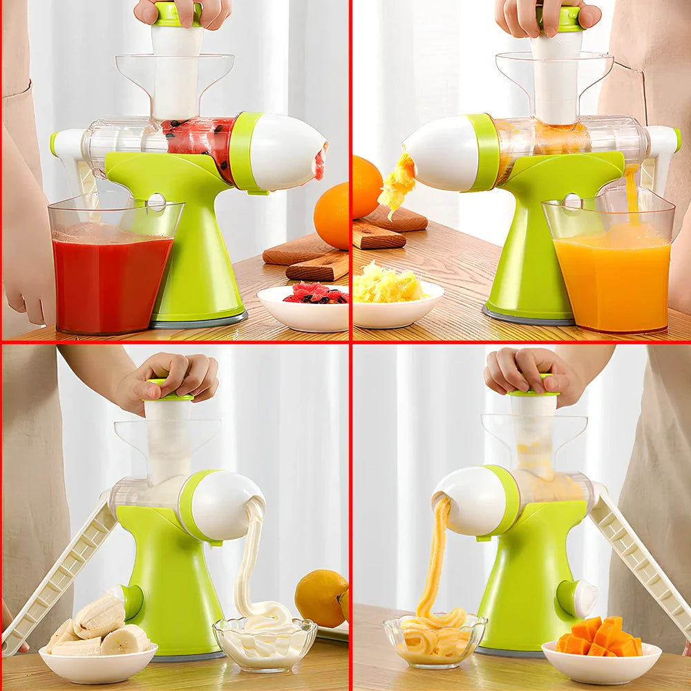 Stainless steel manual citrus juicer with hand crank and 500ml collection container