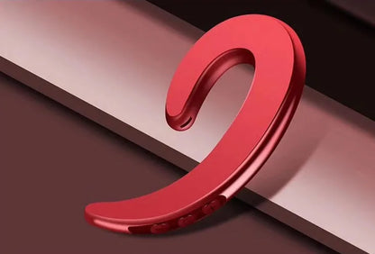 Black wireless Bluetooth ear-hook earphones shown from the side, highlighting the over-ear hook design.