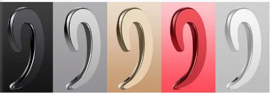 Black wireless Bluetooth ear-hook earphones shown from the side, highlighting the over-ear hook design.