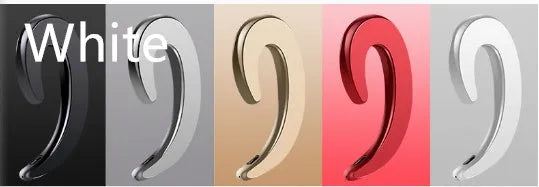 Black wireless Bluetooth ear-hook earphones shown from the side, highlighting the over-ear hook design.