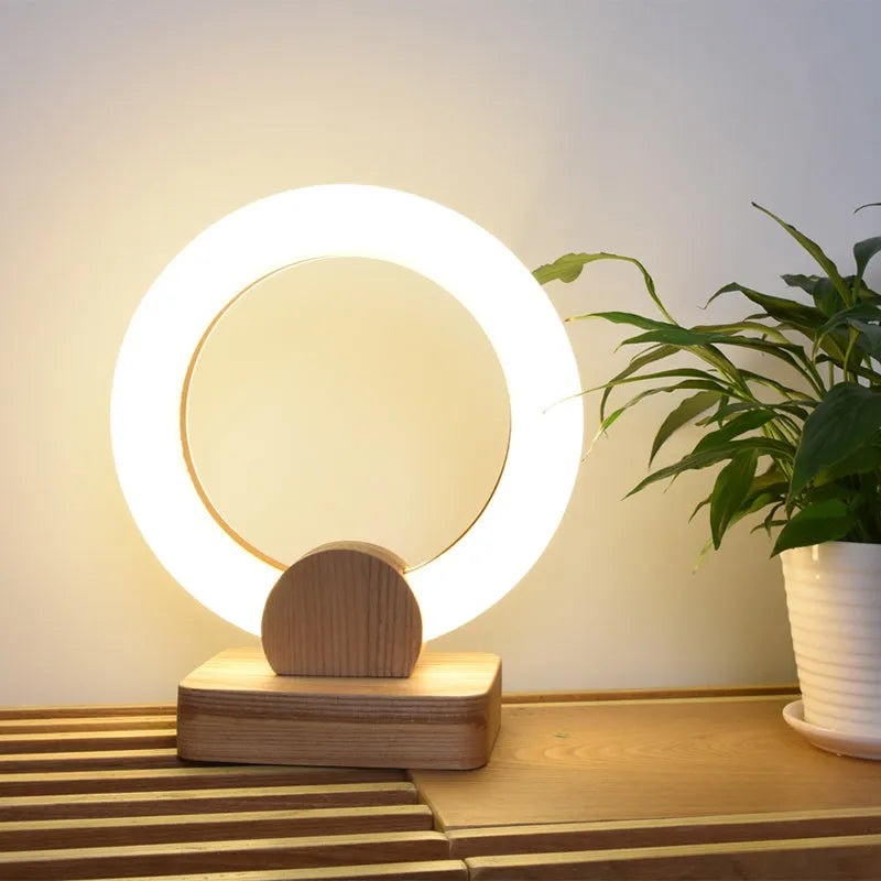 Wooden circular Nordic style chandelier with acrylic shade, shown in 20cm and 30cm diameter options.