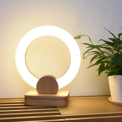 Wooden circular Nordic style chandelier with acrylic shade, shown in 20cm and 30cm diameter options.