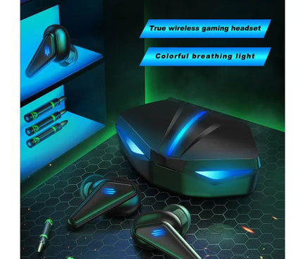 Blue K55 wireless Bluetooth gaming headset with earplug design for mobile gaming