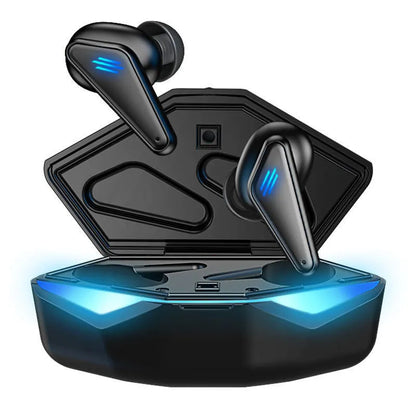Blue K55 wireless Bluetooth gaming headset with earplug design for mobile gaming