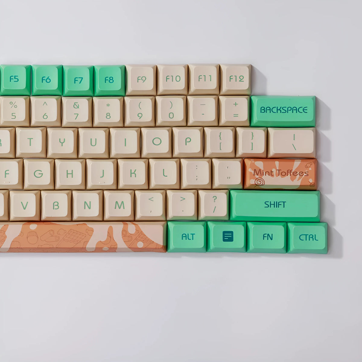 Mint Toffee DSA profile mechanical keyboard keycaps with green colour scheme and spherical ball cap design