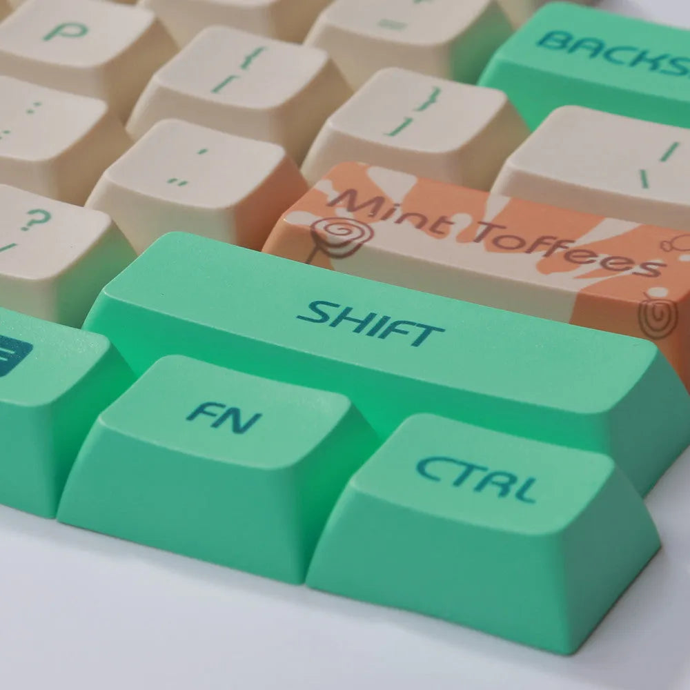 Mint Toffee DSA profile mechanical keyboard keycaps with green colour scheme and spherical ball cap design