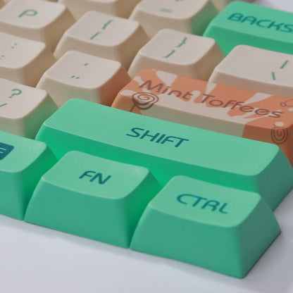 Mint Toffee DSA profile mechanical keyboard keycaps with green colour scheme and spherical ball cap design