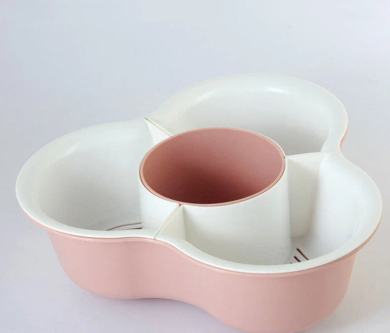 Versatile multifunctional plastic fruit and vegetable organizer basket with detachable compartments, anti-skid base, and space-saving design for kitchen, refrigerator, and home storage and organization.