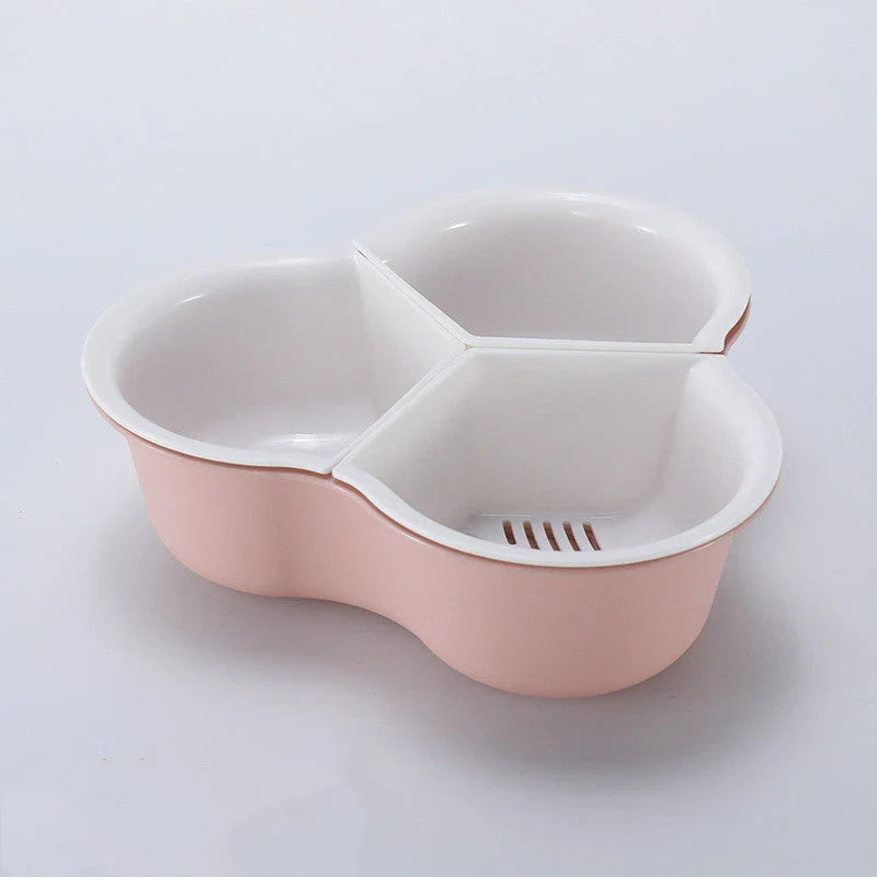 Versatile multifunctional plastic fruit and vegetable organizer basket with detachable compartments, anti-skid base, and space-saving design for kitchen, refrigerator, and home storage and organization.