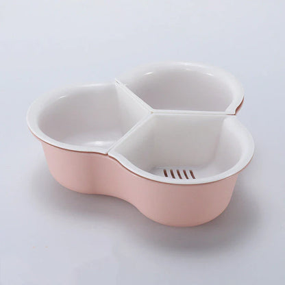 Versatile multifunctional plastic fruit and vegetable organizer basket with detachable compartments, anti-skid base, and space-saving design for kitchen, refrigerator, and home storage and organization.