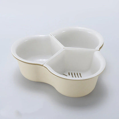 Versatile multifunctional plastic fruit and vegetable organizer basket with detachable compartments, anti-skid base, and space-saving design for kitchen, refrigerator, and home storage and organization.