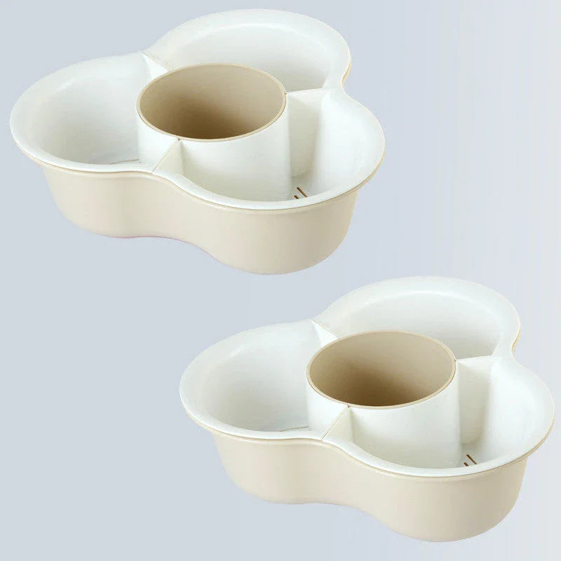 Versatile multifunctional plastic fruit and vegetable organizer basket with detachable compartments, anti-skid base, and space-saving design for kitchen, refrigerator, and home storage and organization.