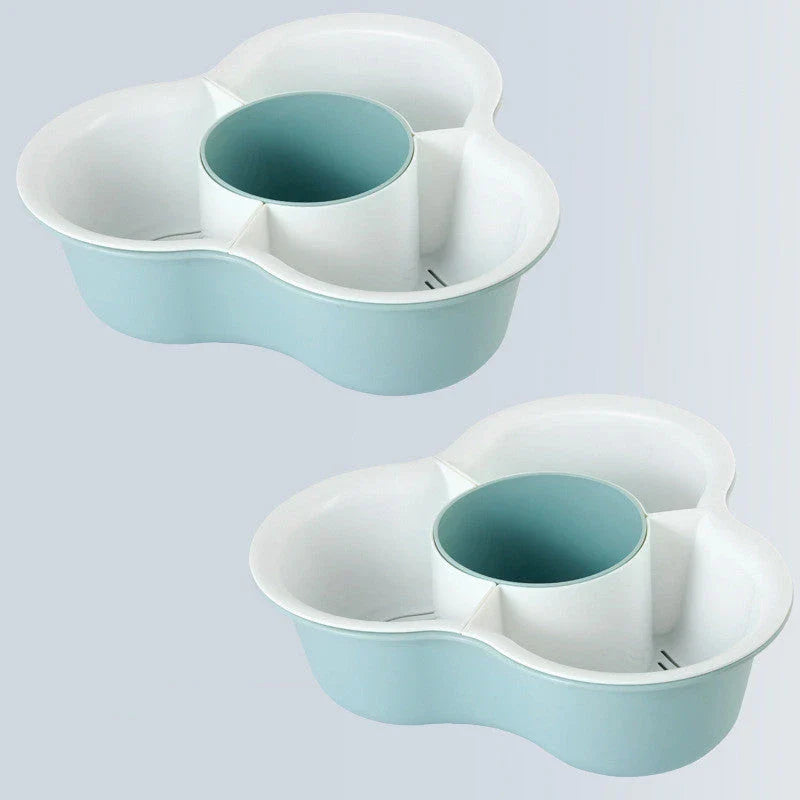 Versatile multifunctional plastic fruit and vegetable organizer basket with detachable compartments, anti-skid base, and space-saving design for kitchen, refrigerator, and home storage and organization.