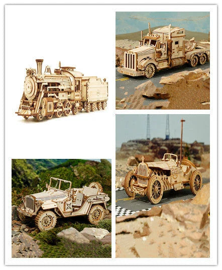 3D wooden train puzzle kit with 308 interlocking pieces for a rewarding DIY building experience