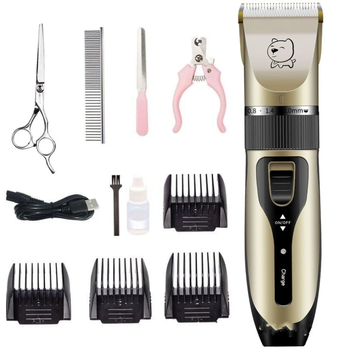 Bodaner rechargeable pet hair clipper with comb attachments for dog grooming measuring 18cm length