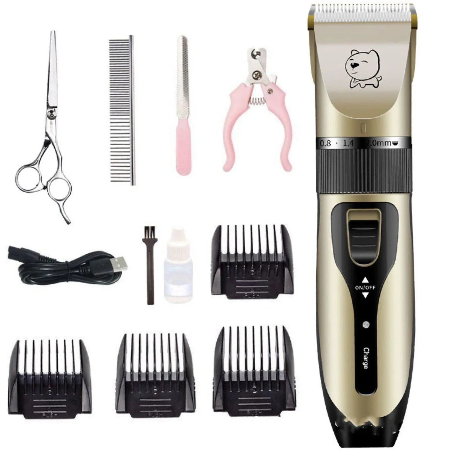 Bodaner rechargeable pet hair clipper with comb attachments for dog grooming measuring 18cm length