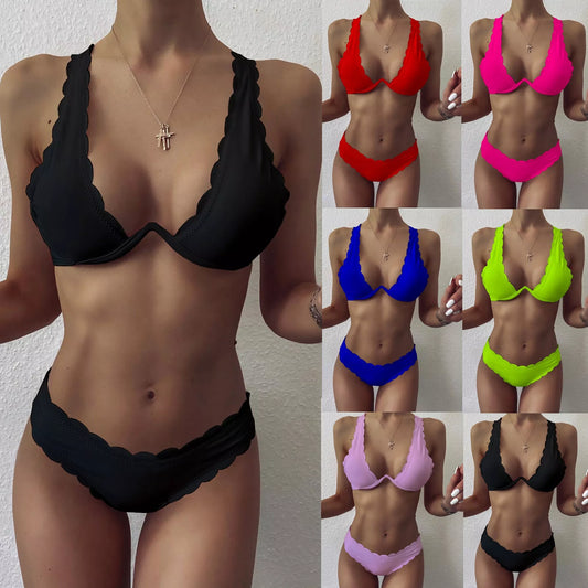 Ladies Cut Flower Underwire Bikini with steel support and chest pad in various colors