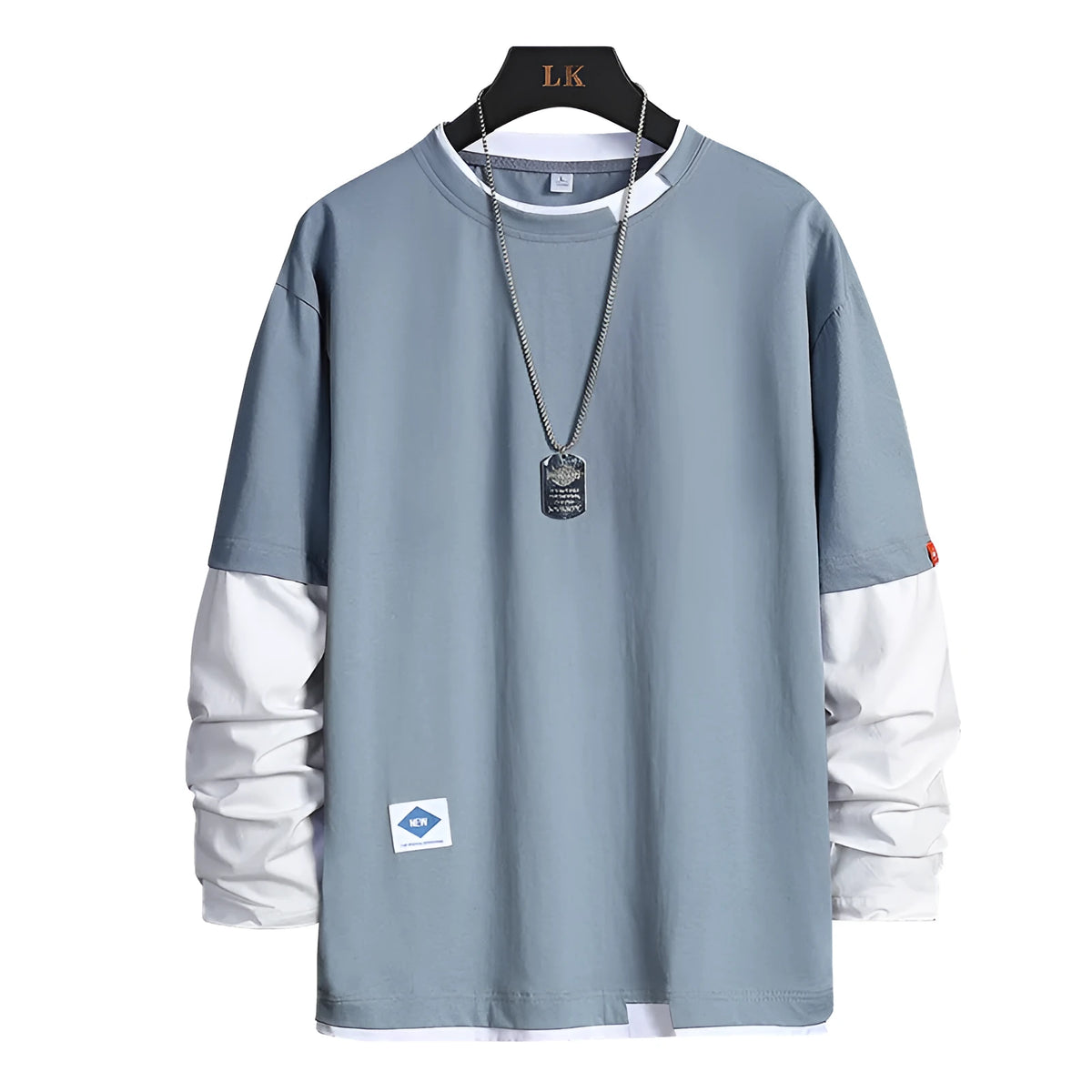Long sleeve round neck top in black, blue, dark grey or white, loose fit plain design for autumn layering