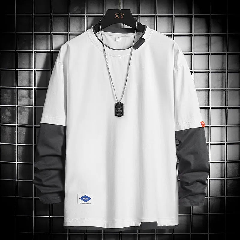 Long sleeve round neck top in black, blue, dark grey or white, loose fit plain design for autumn layering
