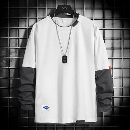 Long sleeve round neck top in black, blue, dark grey or white, loose fit plain design for autumn layering