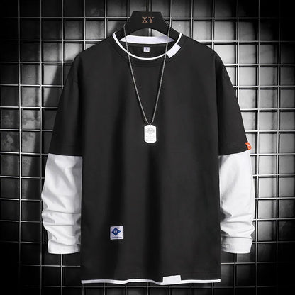 Long sleeve round neck top in black, blue, dark grey or white, loose fit plain design for autumn layering