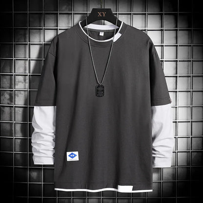 Long sleeve round neck top in black, blue, dark grey or white, loose fit plain design for autumn layering