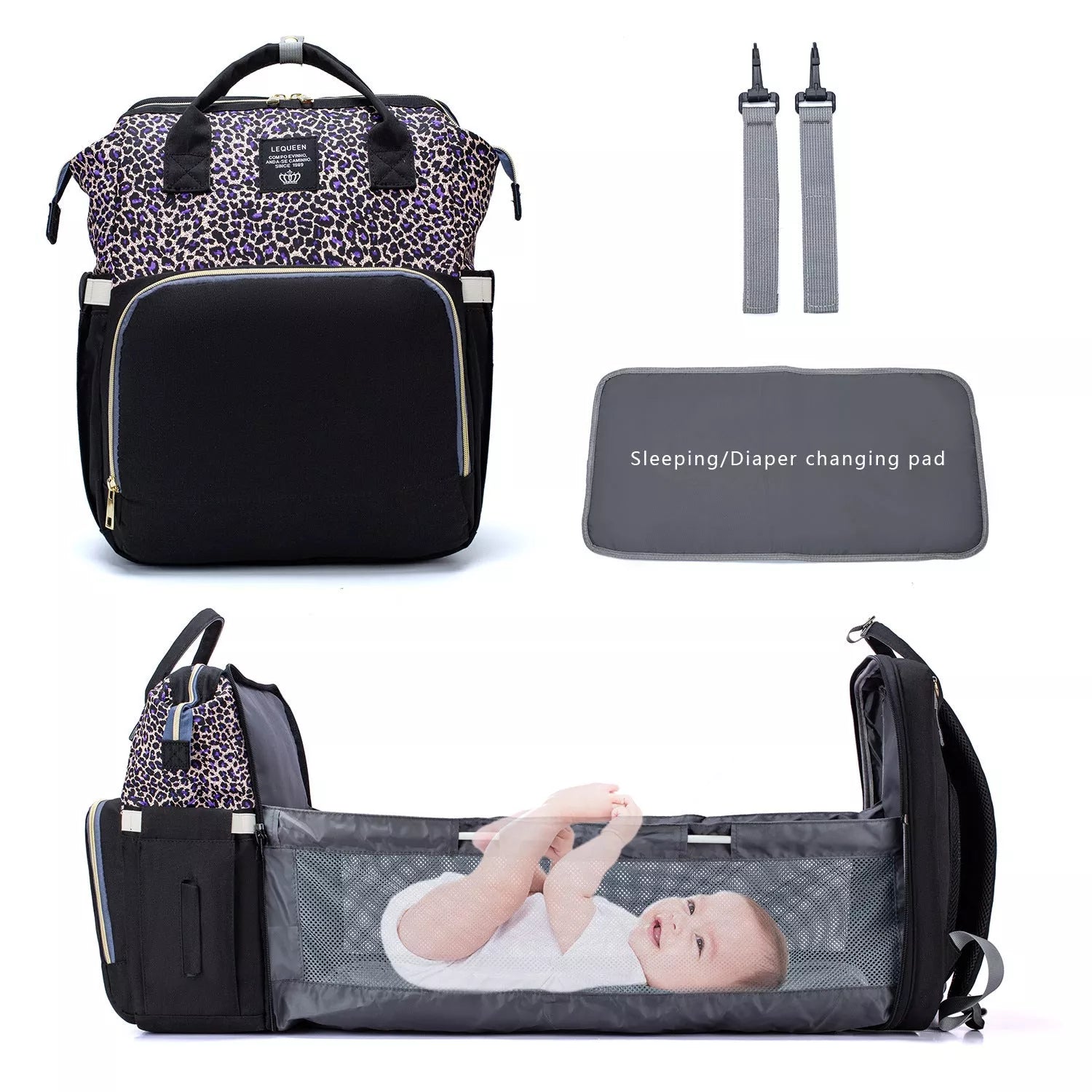 LEQUEEN Portable Folding Crib Mommy Backpack in various colors with 20kg capacity