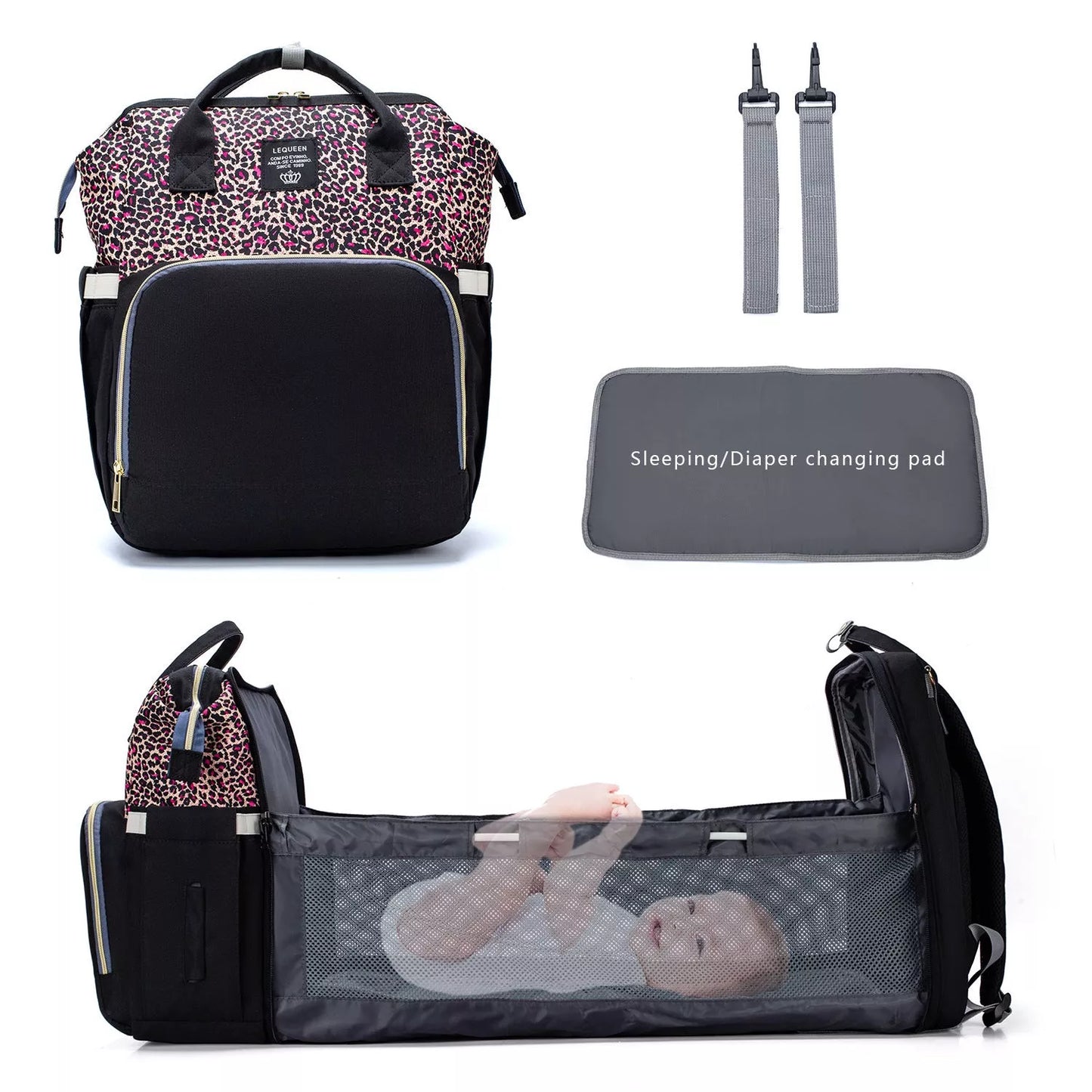 LEQUEEN Portable Folding Crib Mommy Backpack in various colors with 20kg capacity